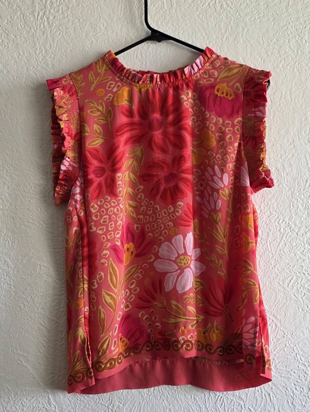 DR2 Coral Pink Floral Ruffle Sleeve Blouse